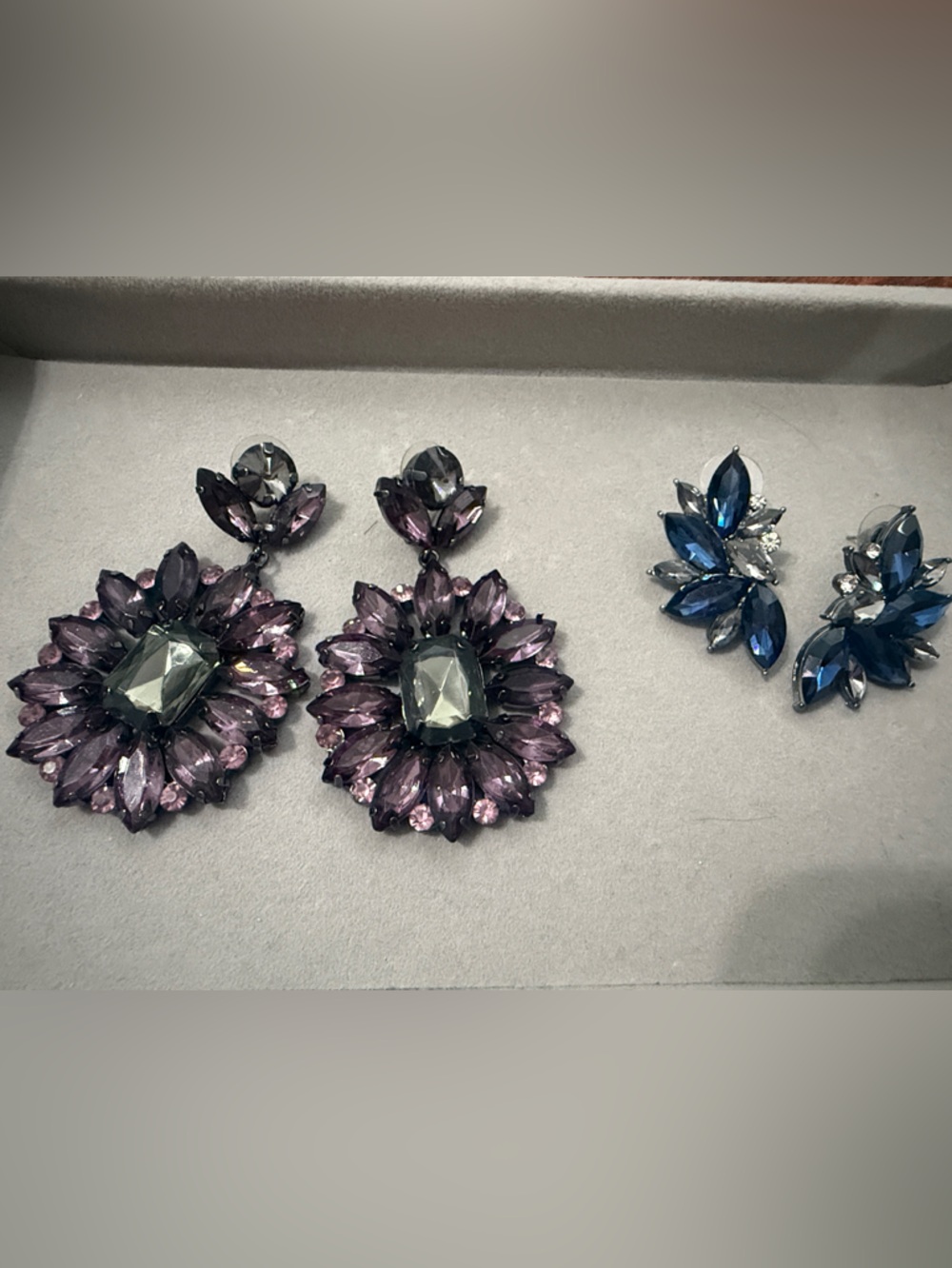 2 pairs earrings Purple and Blue Crystal Statement Earrings - Women Jewelry